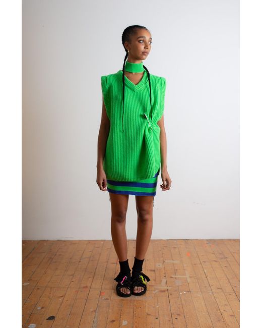La Fetiche Green Joe Oversized Fishermans Rib Sweater Vest