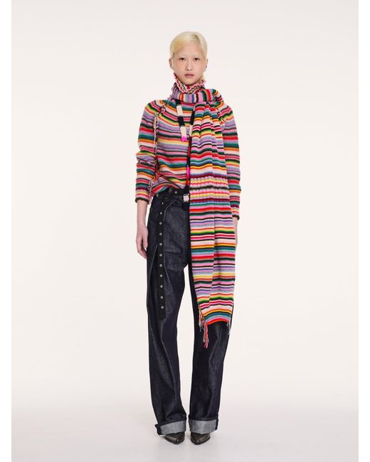 La Fetiche Red Solange Striped Polo Neck Sweater