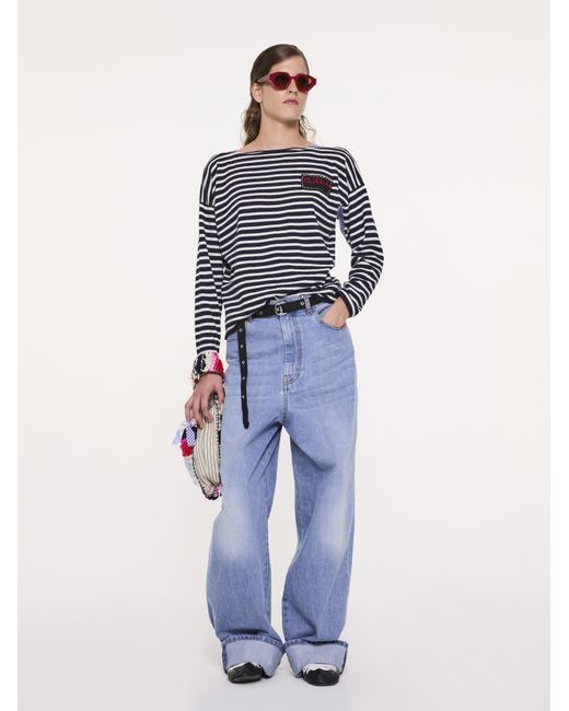 La Fetiche Blue Leo Loose Fit Striped Sweater