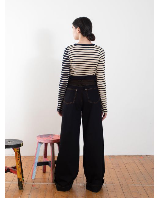 La Fetiche White Magoo Striped Fine Weight Ribbed Top