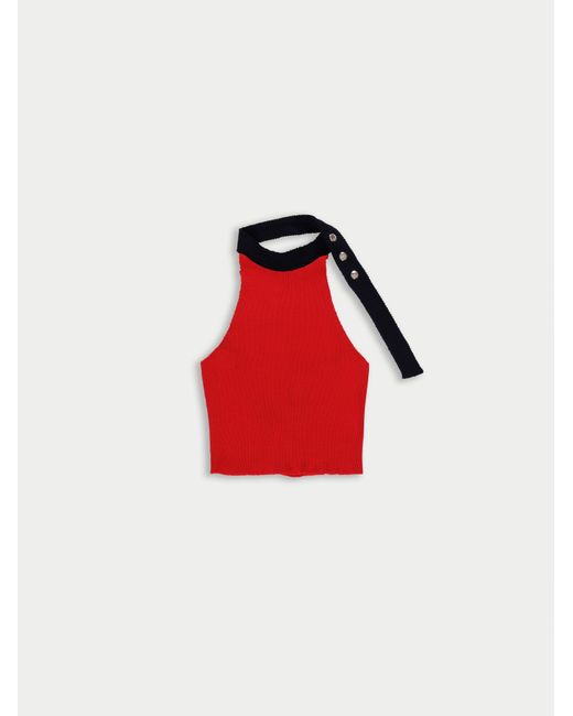 La Fetiche Red Jerry Ribbed Halterneck Top