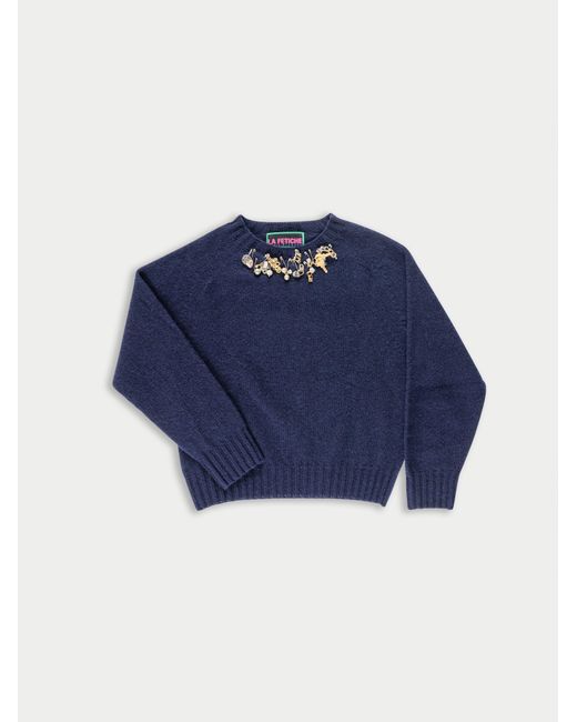 La Fetiche Blue Clark Crew Neck Shetland Sweater