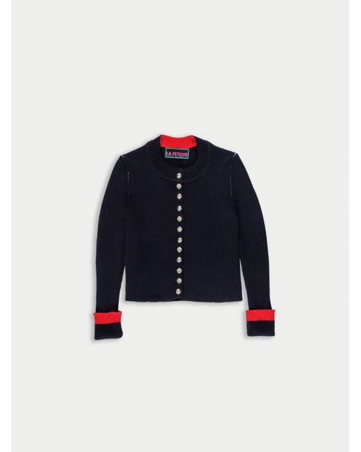 La Fetiche Blue Rosemary Shrunken Fit Ribbed Cardigan