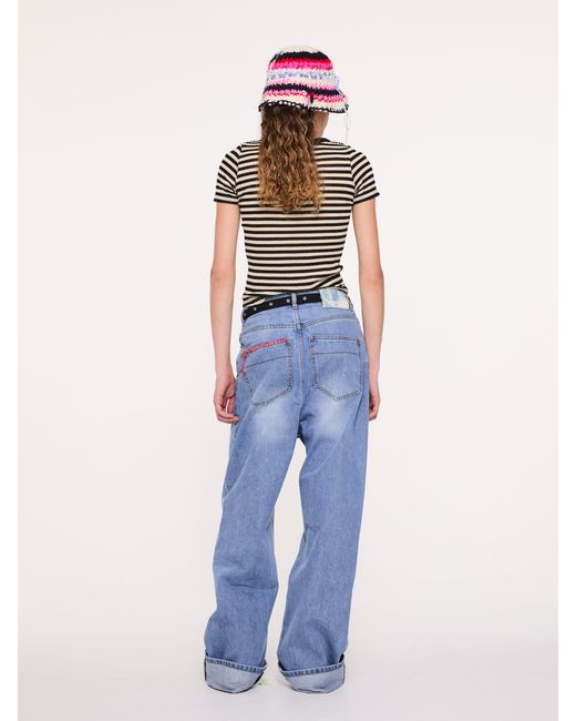 La Fetiche White Jaja Striped Short Sleeve Top