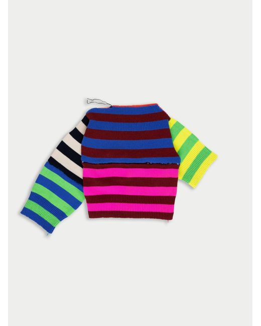Women's Pink Sottsass Assymetric Patchwork Striped Jumper