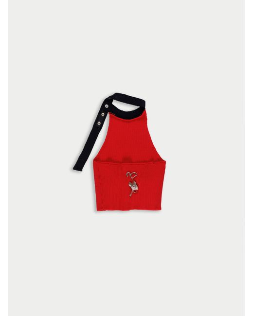 La Fetiche Red Jerry Ribbed Halterneck Top
