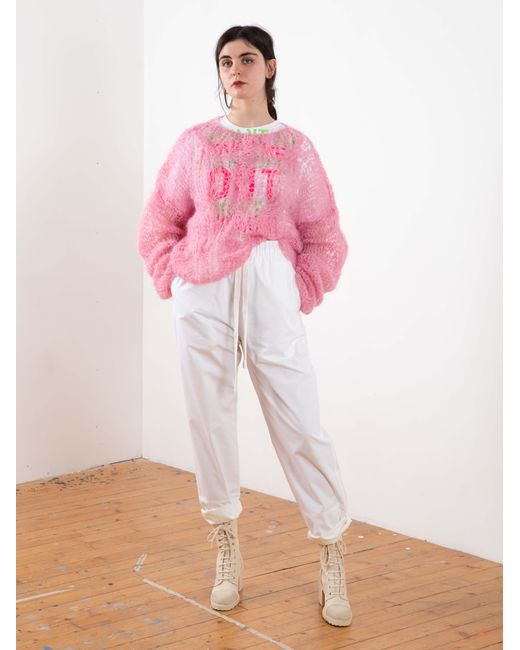La Fetiche Pink Candy Hand Knitted Cable Mohair Sweater