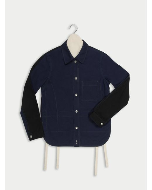 Women's Blue Bill Cotton Panama Work-Wear Jacket With Cotton Lining Patch Pockets And Contrast Stitching