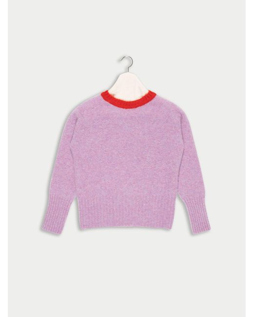 Women's Pink Viva Traditional Brushed Crew Neck Seamfree Jumper With Bright Contrast Neck Trim