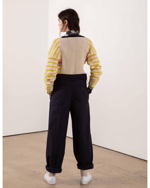 La Fetiche Yellow Patti Hand-Knitted Striped Guernsey Sweater With Colour Blocked Details And Ribbed Back Panel