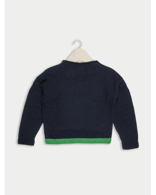 La Fetiche Blue Cocteau Hand Knitted Colour Blocked Guernsey Sweater With Traditional Guernsey Details