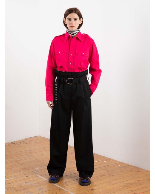 La Fetiche Pink Loic Military Style Shirt With Contrast Buttons