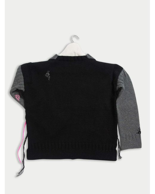 La Fetiche Gray Louise Handknitted Oversized Guernsey Sweater With Contrast Darning Details And Side Split