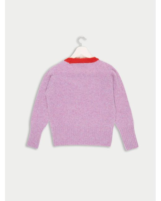 La Fetiche Pink Viva Traditional Brushed Crew Neck Seamfree Sweater With Bright Contrast Neck Trim