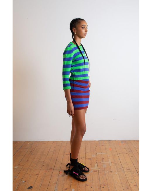 La Fetiche Blue Cherry Striped Knitted Bodycon Skirt