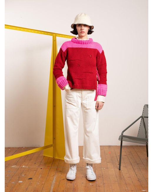 La Fetiche Red Lolita Hand Knitted Drop Stitch Sweater