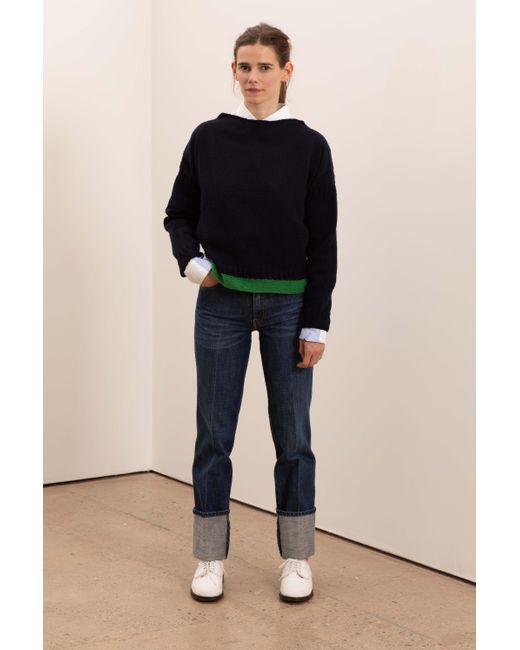 La Fetiche Blue Cocteau Hand Knitted Colour Blocked Guernsey Sweater With Traditional Guernsey Details