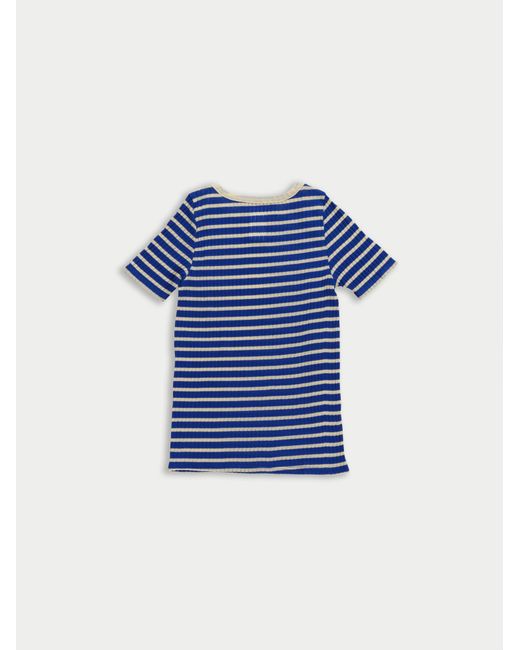 La Fetiche Blue Jaja Striped Short Sleeve Top
