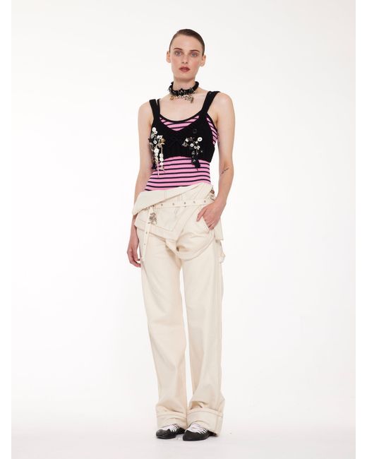 La Fetiche Pink Jade Striped Fine Weight Ribbed Cami Top