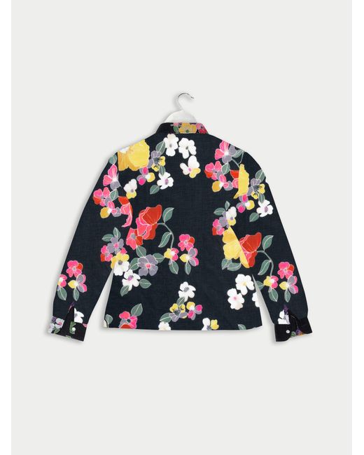 La Fetiche White Tasha Poppy Printed Cotton Voile Shirt With And Gingham Cuff Details