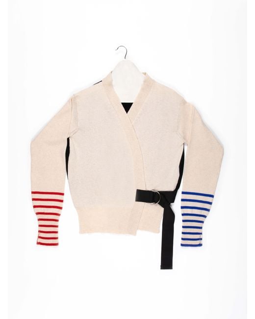 La Fetiche Natural Loulou Hand Framed And Hand Finished Menswear Cardigan With Graphic Styling And Punk Side Ties
