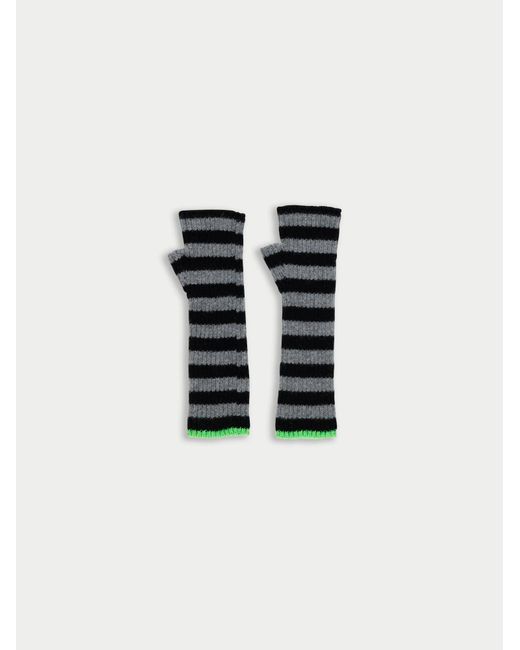 Women's Black Claude Ribbed Striped Mittens