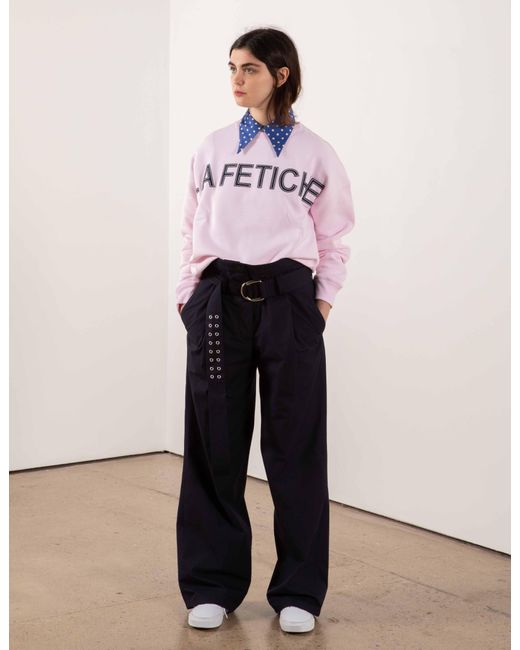 La Fetiche Pink Maripol Pale Fleece Sweatshirt With Felted Letters And Top Stitching