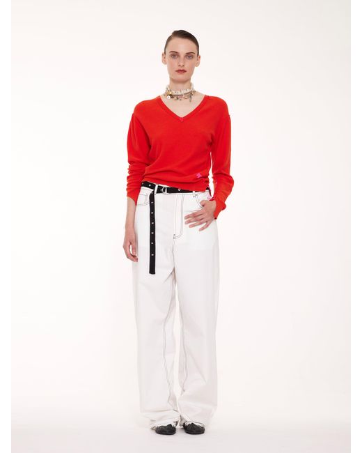 La Fetiche Red Robbie Irregular V-Neck Sweater