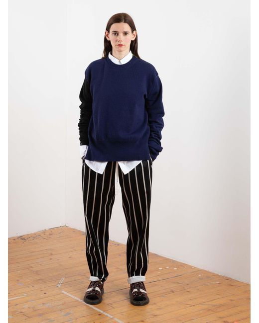La Fetiche Blue Louis Hand Framed Patched Oversized Sweater With Neon Collar Detail
