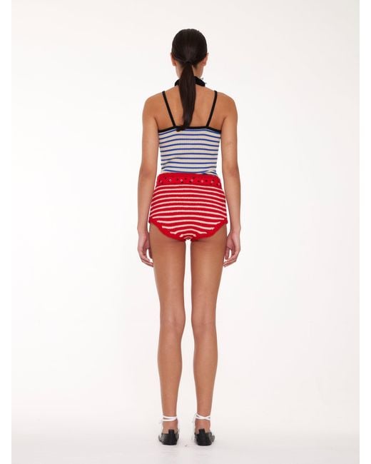 La Fetiche Blue Jade Striped Fine Weight Ribbed Cami Top