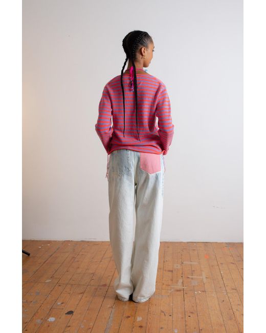 La Fetiche Pink Armi Lightweight Striped Crew Neck Sweater