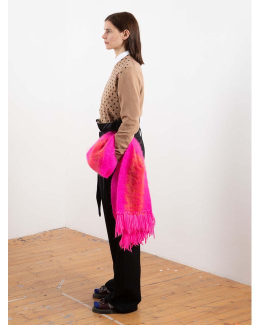 La Fetiche Pink Dolly Mohair Scarf With Hand-Finished Tassles