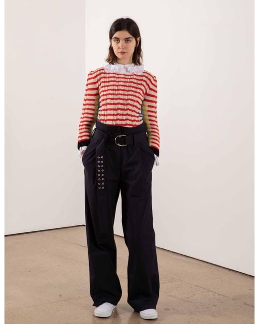 La Fetiche Red Ivy Hand-Knitted Cotton Cashmere Striped Sweater
