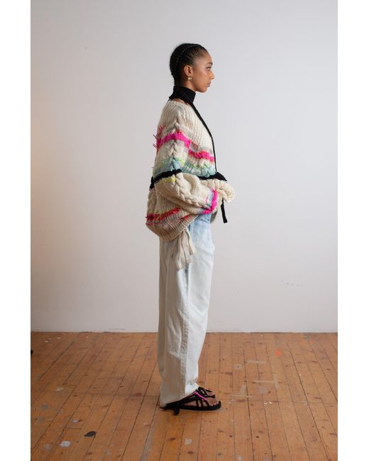 La Fetiche Pink Ultraviolet Handknitted Striped Cable Cardigan
