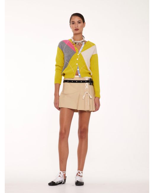 La Fetiche Yellow Cynthia Crew Neck Argyle Cardigan