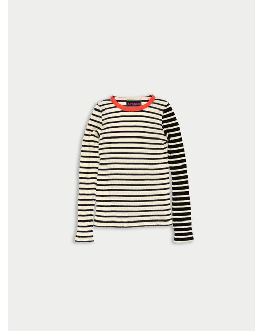 La Fetiche White Jackie Bis Striped Fine Weight Ribbed Top