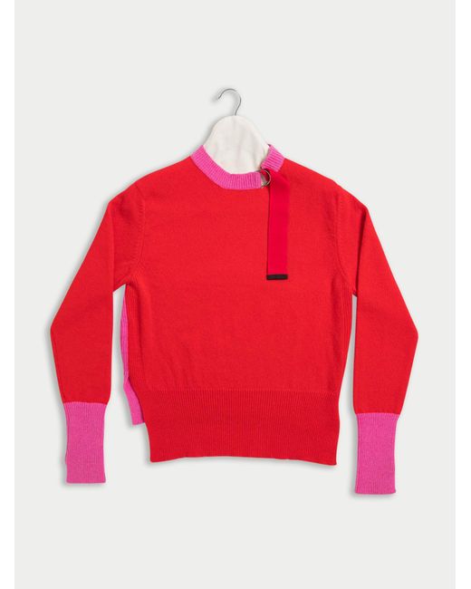 La Fetiche Red Diana Hand-Framed Colour Blocked Sweater With Metal 'D' Ring