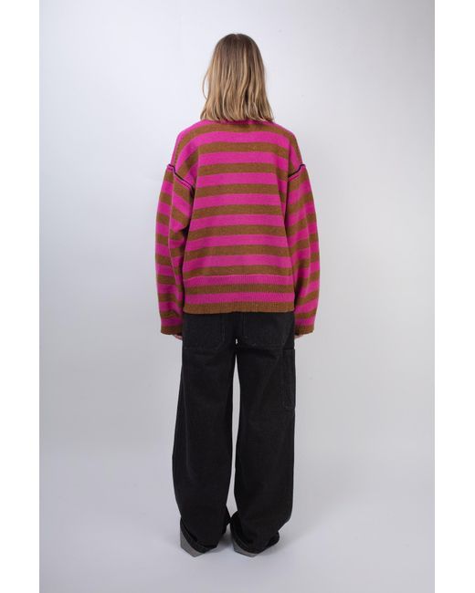 La Fetiche Red Leslie Oversized Loose Fit Striped Sweater