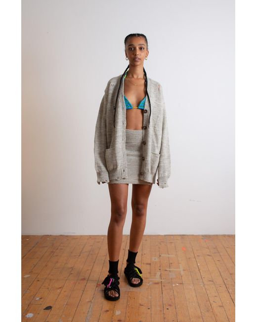 La Fetiche White Jojo Mistake Stitch Menswear Style Cardigan