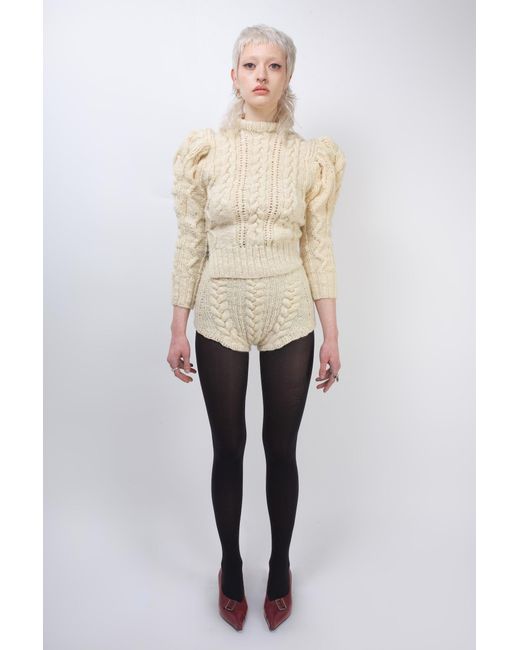 La Fetiche White Winona Hand Knitted Cable Sweater