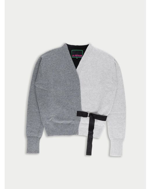 La Fetiche Blue Loulou Hand Framed And Hand Finished Menswear Cardigan With Graphic Styling And Punk Side Ties