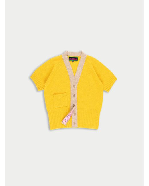 Women's Yellow Lux Contrast V-Neck Cardigan