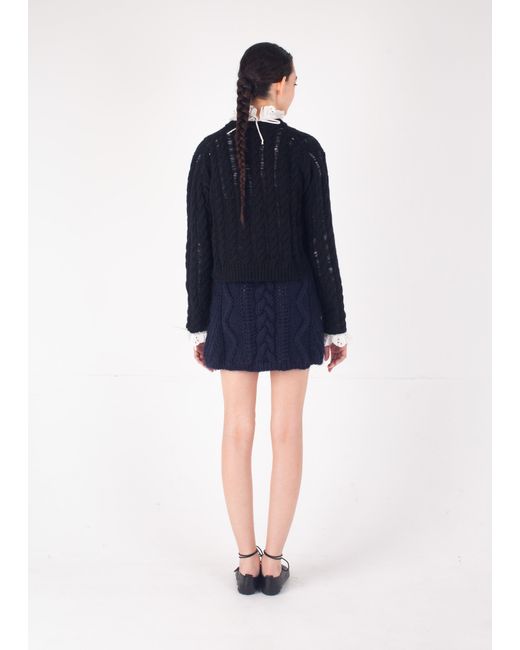 La Fetiche Blue Lisetta Cable & Ladder Cardigan