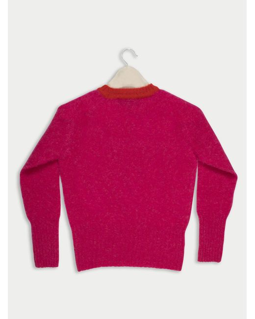 La Fetiche Pink Viva Traditional Brushed Crew Neck Seamfree Sweater With Bright Contrast Neck Trim