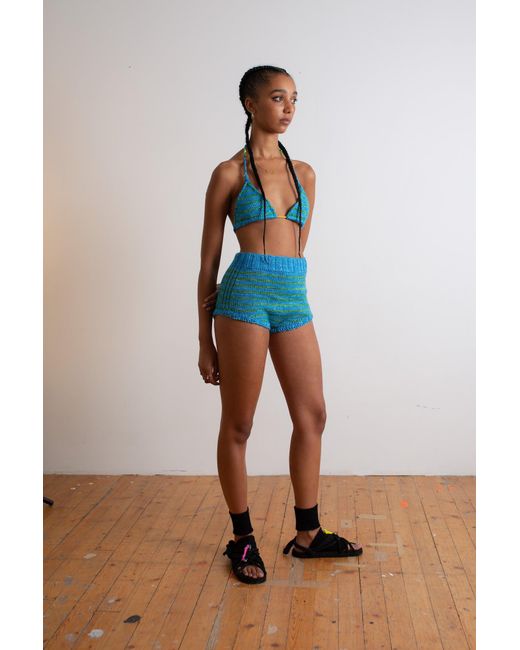La Fetiche Blue Edie Handknitted Striped Pants