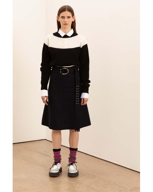 La Fetiche Blue Bonnie Raw-Cut Felt A-Line Skirt With D Ring Military Belt