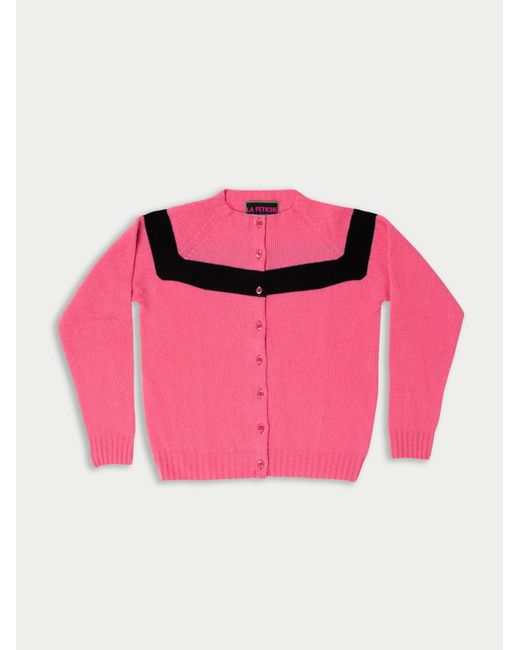 La Fetiche Pink Nancy Lambswool Cardigan With Placed Stripe