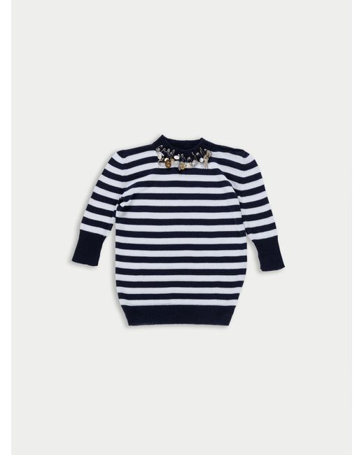 La Fetiche Blue Carli Striped Short Sleeve Embellished Sweater