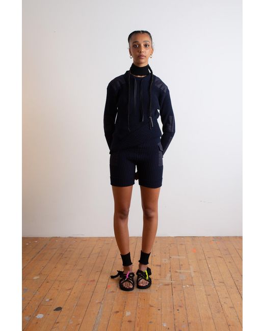 La Fetiche Blue Agnes Ribbed Military Sweater