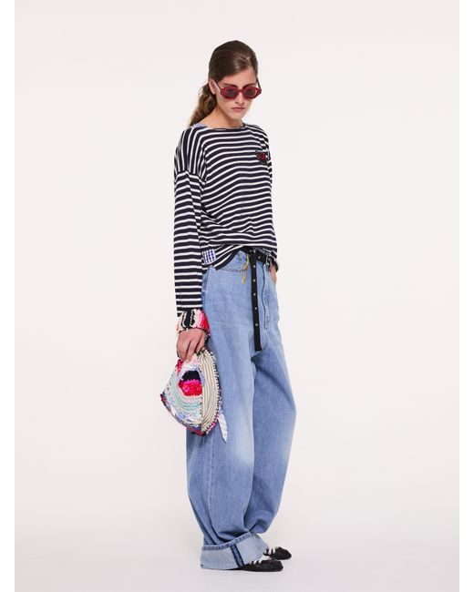 La Fetiche Blue Leo Loose Fit Striped Sweater